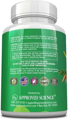 Approved Science Fruits & Veggies - 42 Whole Fruit and Veggie Supplement - Enhanced Health & Vitality - Daily Natural Vitamins, Minerals, Antioxidants - 90 Capsules Each - 1-Month Supply in Saudi Arabia