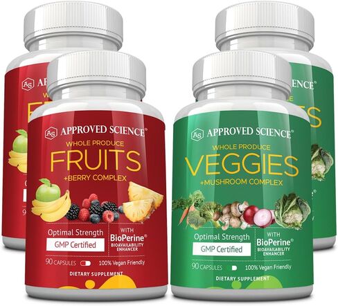 Approved Science Fruits & Veggies - 42 Whole Fruit and Veggie Supplement - Enhanced Health & Vitality - Daily Natural Vitamins, Minerals, Antioxidants - 90 Capsules Each - 1-Month Supply in Saudi Arabia