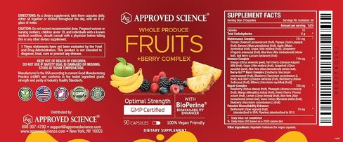 Approved Science Fruits & Veggies - 42 Whole Fruit and Veggie Supplement - Enhanced Health & Vitality - Daily Natural Vitamins, Minerals, Antioxidants - 90 Capsules Each - 1-Month Supply in Saudi Arabia