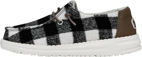 Hey Dude Wendy Youth Buffalo Plaid أبيض/أسود مقاس 13 | أحذية أطفال | أحذية بدون كعب للأطفال | مريحة وخفيفة الوزن in Kuwait