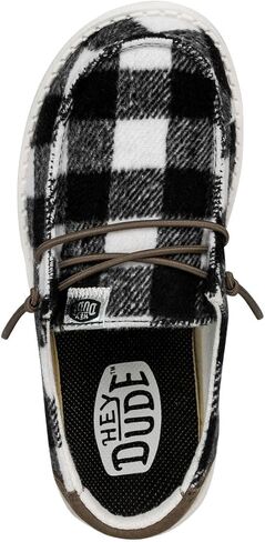 Hey Dude Wendy Youth Buffalo Plaid أبيض/أسود مقاس 13 | أحذية أطفال | أحذية بدون كعب للأطفال | مريحة وخفيفة الوزن in Kuwait