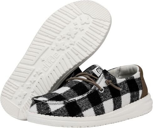 Hey Dude Wendy Youth Buffalo Plaid أبيض/أسود مقاس 13 | أحذية أطفال | أحذية بدون كعب للأطفال | مريحة وخفيفة الوزن in Kuwait