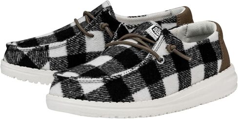 Hey Dude Wendy Youth Buffalo Plaid أبيض/أسود مقاس 13 | أحذية أطفال | أحذية بدون كعب للأطفال | مريحة وخفيفة الوزن in Kuwait