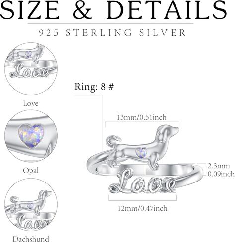 Dachshund Rings for Women 925 Sterling Silver Opal Dachshund Adjustable Rings Animal Dog Jewelry Gifts for Women Dog Lovers in Kuwait