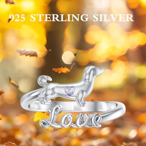 Dachshund Rings for Women 925 Sterling Silver Opal Dachshund Adjustable Rings Animal Dog Jewelry Gifts for Women Dog Lovers in Kuwait