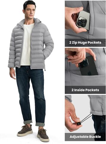 TBMPOY Men's Lightweight Puffer Jackets Detachable Hood Water-Resistant Casual Winter Coat Hooded Insulated for Travel Ski in Saudi Arabia