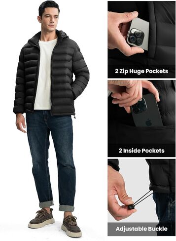 TBMPOY Men's Lightweight Puffer Jackets Detachable Hood Water-Resistant Casual Winter Coat Hooded Insulated for Travel Ski in Saudi Arabia