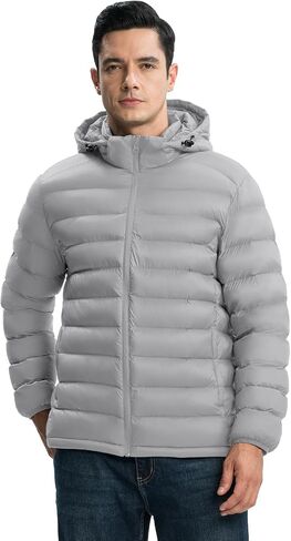 TBMPOY Men's Lightweight Puffer Jackets Detachable Hood Water-Resistant Casual Winter Coat Hooded Insulated for Travel Ski in Saudi Arabia