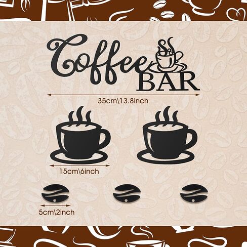 Ferraycle Coffee Bar Rustic Metal Sign Rustic Coffee Bar Hanging Wall Decor Coffee Signs for Coffee Bar Metal Coffee Wall Art for Coffee Bar Home Office Kitchen (Coffee Bar, Bean and Cup Style) in Saudi Arabia