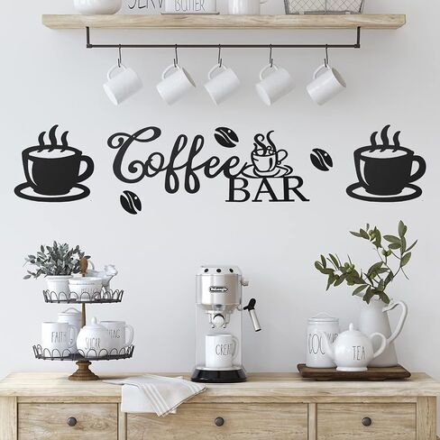 Ferraycle Coffee Bar Rustic Metal Sign Rustic Coffee Bar Hanging Wall Decor Coffee Signs for Coffee Bar Metal Coffee Wall Art for Coffee Bar Home Office Kitchen (Coffee Bar, Bean and Cup Style) in Saudi Arabia