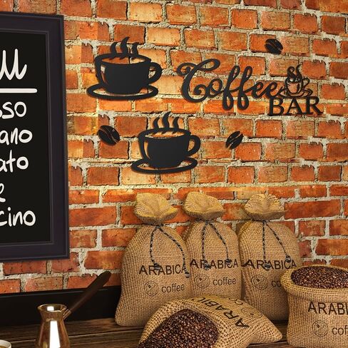 Ferraycle Coffee Bar Rustic Metal Sign Rustic Coffee Bar Hanging Wall Decor Coffee Signs for Coffee Bar Metal Coffee Wall Art for Coffee Bar Home Office Kitchen (Coffee Bar, Bean and Cup Style) in Saudi Arabia