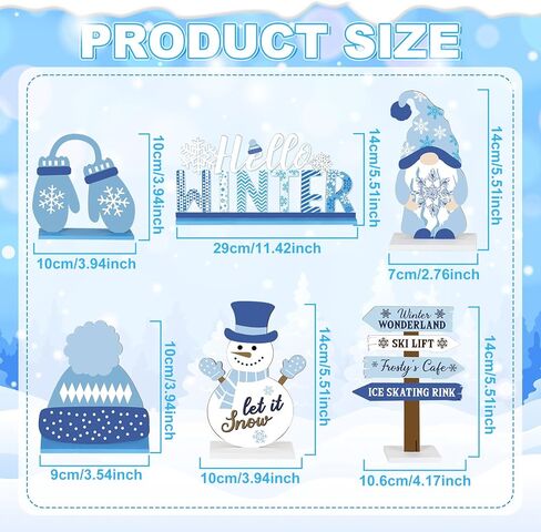Barydat 6 Pcs Winter Wooden Signs Christmas Snowman Gnome Wood Table Decor Black White Blue Winter Tabletop Block Signs Farmhouse Tiered Tray Decor for Winter Xmas Home decor(Snowman) in Kuwait