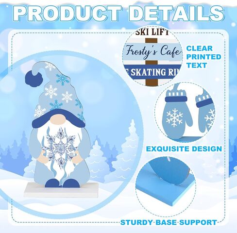 Barydat 6 Pcs Winter Wooden Signs Christmas Snowman Gnome Wood Table Decor Black White Blue Winter Tabletop Block Signs Farmhouse Tiered Tray Decor for Winter Xmas Home decor(Snowman) in Kuwait