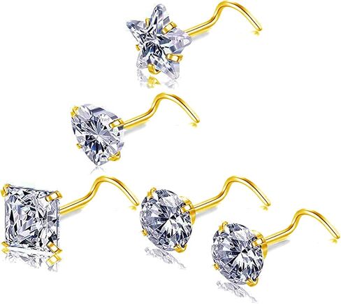 Nose Rings Studs L Nose Studs Screw Nose Rings 18g 20g 22g 14K Gold Bone Nose Studs for Women Titanium Steel in Saudi Arabia