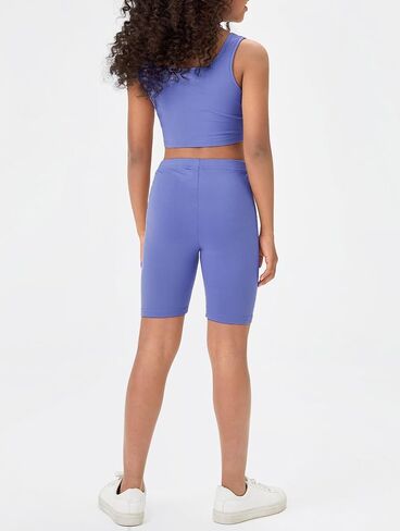 OYOANGLE Girl's 2 Piece Yoga Athletic Outfits Scoop Neck Crop Tee Tank Top and Biker Shorts Set in Saudi Arabia
