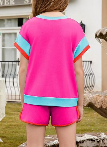 blibean Girls 2025 Summer Clothes Sets Kids Colorblock Matching Outfits Size 6-15 Years in Kuwait