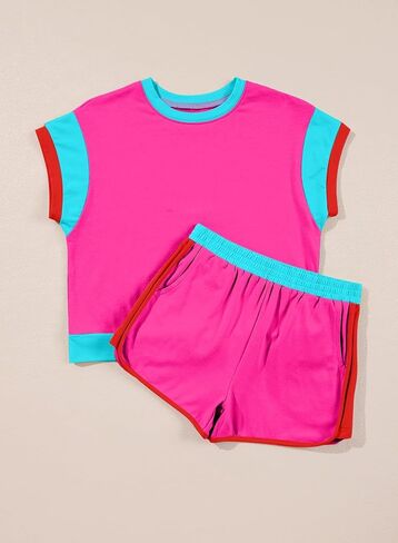blibean Girls 2025 Summer Clothes Sets Kids Colorblock Matching Outfits Size 6-15 Years in Kuwait