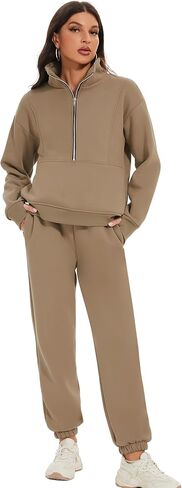 COZYPOIN Women's Sweatsuit Sets 2 Piece Fleece Outfit Half Zip Sweatshirt and Joggers Pants Tracksuit in Kuwait