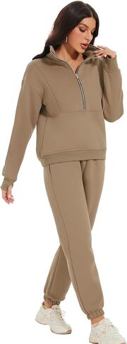 COZYPOIN Women's Sweatsuit Sets 2 Piece Fleece Outfit Half Zip Sweatshirt and Joggers Pants Tracksuit in Kuwait