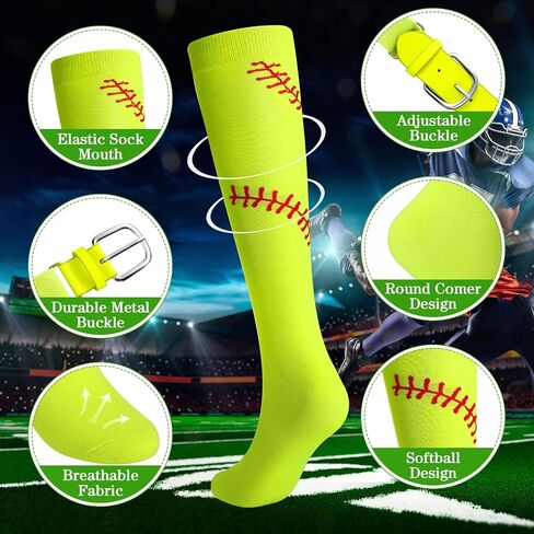 Suhine Baseball or Softball Sock and Belt Combo Set 3 Pairs of Football Baseball Socks with Belt for Youth Adult Girl Boy in Kuwait