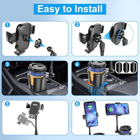 حامل أكواب للهاتف للسيارة، 2 في 1 حامل أكواب قابل للتعديل مع دوران 360 درجة، حامل للهاتف الخلوي يناسب جميع الهواتف الذكية، محول حامل أكواب عالمي يتحمل ما يصل إلى 17-40 أونصة من المشروبات in Kuwait