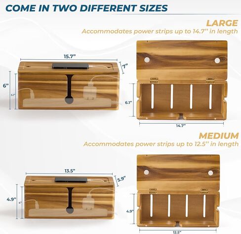 BLUEWEST 2-Pack Cable Management Box, Acacia Large Cable Cord Organizer Boxes for Power Strip – 3 Open Slots Wooden Cords Hider Box for TV Wires, Computer, Router, USB Hub and Under Desk Power Strip in Saudi Arabia