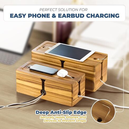 BLUEWEST 2-Pack Cable Management Box, Acacia Large Cable Cord Organizer Boxes for Power Strip – 3 Open Slots Wooden Cords Hider Box for TV Wires, Computer, Router, USB Hub and Under Desk Power Strip in Saudi Arabia