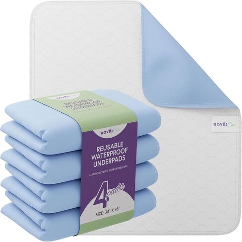 Incontinence Bed Pads - Reusable Waterproof Underpad Chair, Sofa and Mattress Protectors - Highly Absorbent, Machine Washable - for Children, Pets and Seniors (34x36 (Pack of 4), Blue) in Saudi Arabia