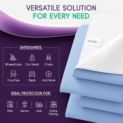 Incontinence Bed Pads - Reusable Waterproof Underpad Chair, Sofa and Mattress Protectors - Highly Absorbent, Machine Washable - for Children, Pets and Seniors (34x36 (Pack of 4), Blue) in Saudi Arabia