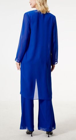 Women's 3 PC Chiffon Pants Suits Mother's Outfit for Wedding Plus Size Evening Gowns Dress Suit in Saudi Arabia