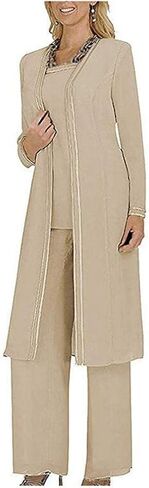 Women's 3 PC Chiffon Pants Suits Mother's Outfit for Wedding Plus Size Evening Gowns Dress Suit in Saudi Arabia