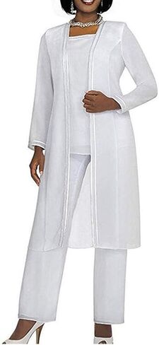 Women's 3 PC Chiffon Pants Suits Mother's Outfit for Wedding Plus Size Evening Gowns Dress Suit in Saudi Arabia