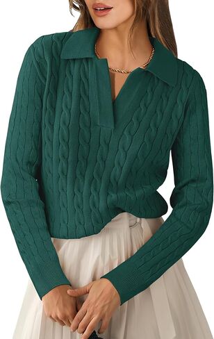 ANRABESS Womens Cable Knit Sweaters Long Sleeve V Neck Sweater Tops Casual Pullover Polo Shirts 2024 Fall Fashion Outfits in Kuwait