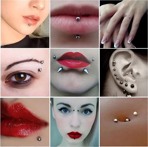 ثقب وهمي حلقة الحاجب وهمية وهمية الشفاه Labret ترصيع استبدال الكرات سبايك مع 100 قطعة ملصق غير خارقة حلقات الأنف هوب الجسم مجوهرات وهمية ثقب الجلد 3 مم 4 مم 5 مم in Kuwait