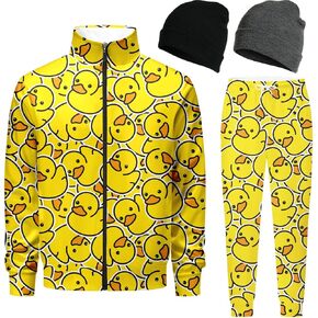 Retro 80s 90s outfit for men tracksuits sweatsuits for men 2 piece set Jogging Warm Up Zip with 2 Knit Beanie hat