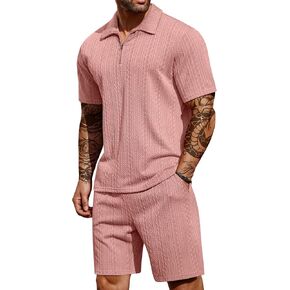 COOFANDY Men's 2 Pieces Outfits Casual Quarter Zip Polo Shirt and Shorts Set Athletic Jogging Summer Tracksuit