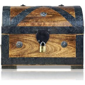 Brynnberg | Pirate Wooden Treasure Chest Box - Pirat M 9.5''x6.3''x5.3'' - Durable Wooden Treasure Chest with Lock - Decorative Wood Storage Box - Vintage Wood Chest