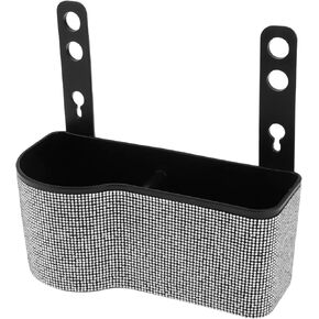Universal 7.9" Length 3.5" Width 3.1" Height Car Trash Can Hanging Trash Bin Plastic Rhinestone 1 Pc with Hook White