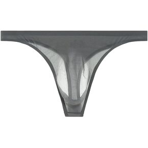 Men's ultra-thin transparent T-back thong sexy Low Rise G-String Underwear Bulge Pouch bikini Briefs (US, Alpha, X-Large, Regular, Regular, grey)
