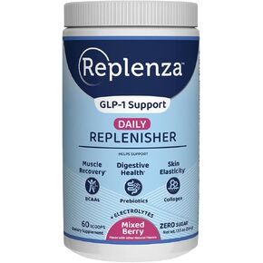 Daily Replenisher GLP-1 Nutritional Support, Powder, Muscle Recovery, Digestive Health & Skin Elasticity Mix of Amino Acids, Prebiotics and Collagen Peptides – Berry Flavor, 60 Scoops,13.5 OZ