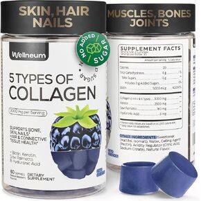 Collagen Gummies for Women and Men 3000 Mg - Collagen Gummy Supplement for Healthy Hear, Skin, Nails and Bones - Collagen Peptides, Biotin, Keratin, Saw Palmetto - No Sugar, GMO, Gluten - 60 Gummies