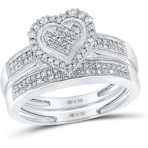 Jewels By Lux Sterling Silver Round Diamond Heart Bridal Wedding Ring Band Set 3/8 Cttw In PavŽ Setting with natural round shape white diamond