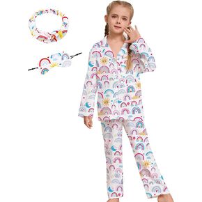 4 Pcs Kids Girls Pajamas Set with Headband Eye Masks Boy Girl Button-up Pajama Sleepwear Nightwear