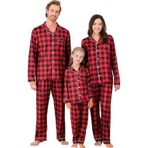 Weixinbuy Christmas Family Matching Pajamas Set Long Sleeve Button Down Pjs Set Holiday Sleepwear for Women/Men/Kids