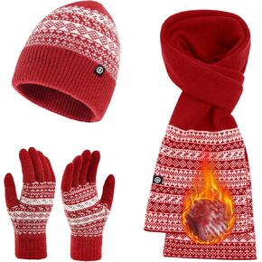 Womens Winter Beanie Hat Scarf Gloves Set, Touchscreen Gloves Long Scarf Thick Warm Knit Skull Caps Winter Gift for Women Men