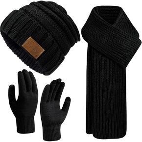 Hicdaw Winter Beanies Hat Scarf Gloves Women Winter Hats for Women Beanie Hat Long Scarf Fleece Lined Touchscreen Gloves