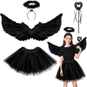 Angel Wings, Angel Wings and Halo Wand Angel Costume Accessories with Tulle Tutu Skirt for Women Girls Cosplay