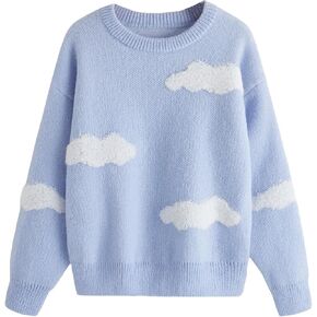 SHENHE Girl's Casual Cloud Print Crewneck Long Sleeve Pullover Sweater Jumper Tops