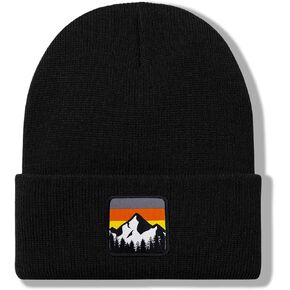 Winter Beanie Hats for Men Women - Mountain Style Knit Cuffed Beanie Skull Cap Outdoor Daily Wear