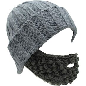YEKEYI Unisex Funny Winter Hat w/Fake Beard Detachable Beard Beanie Hand-Knit Hat